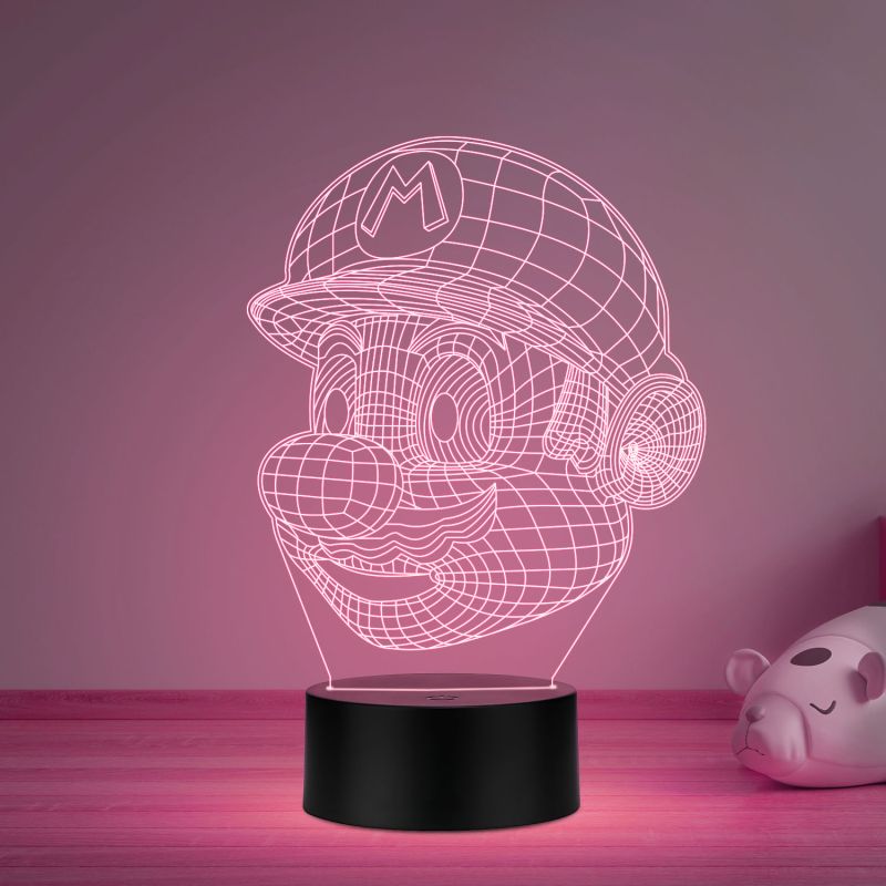 3D Illusion Mario Face CartoonLed Night Lamp 16 Color Changing Light with Remote Control Gift for Cartoon Lover Best Gift for Children Girls Boys